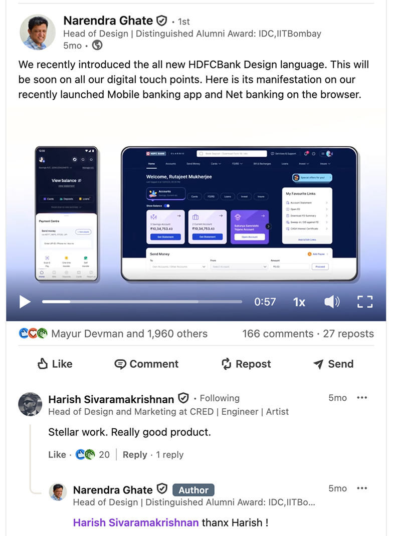 Praise from the Head of Design at CRED